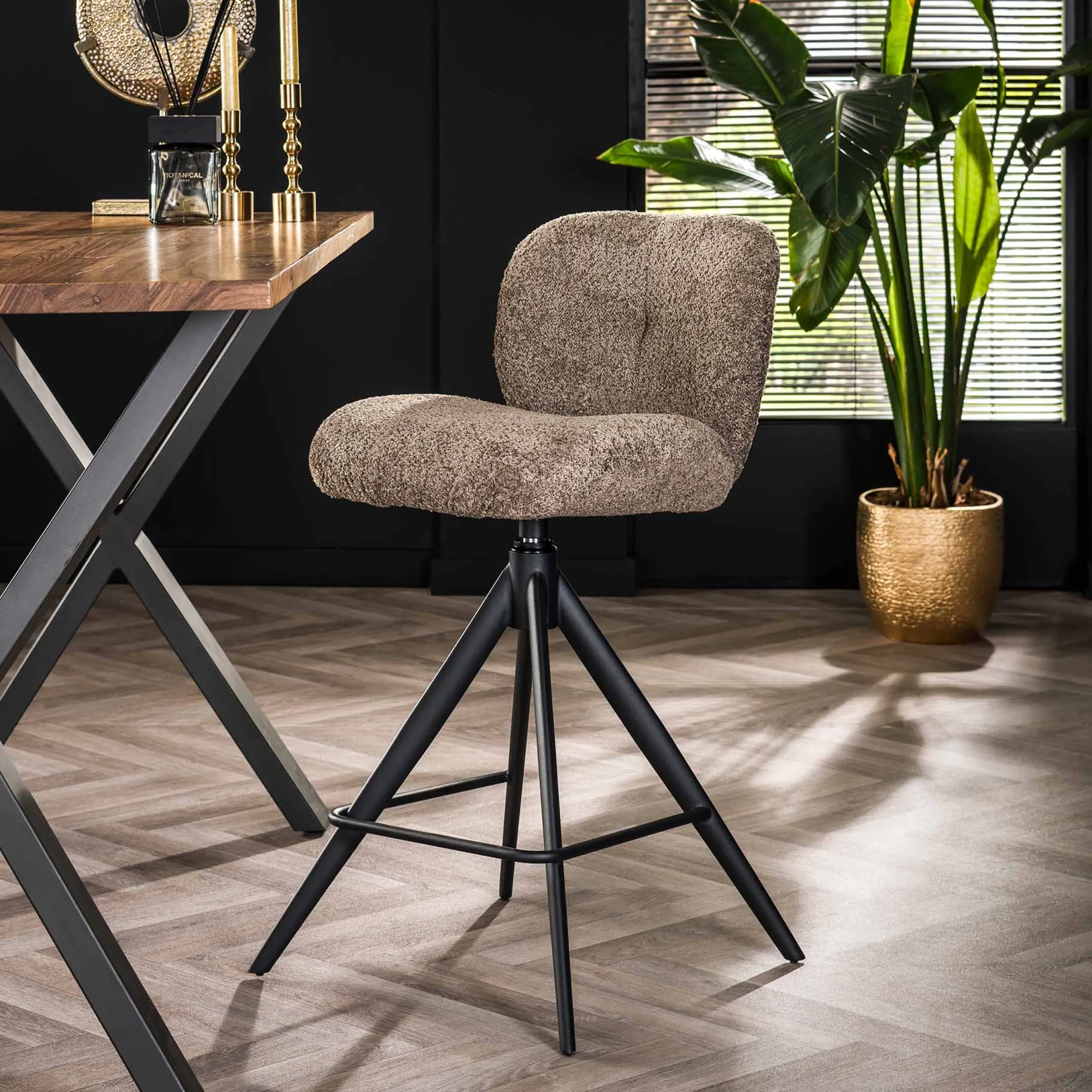 Barstuhl Drehstuhl Polsterstuhl Comfort Boucle Taupe