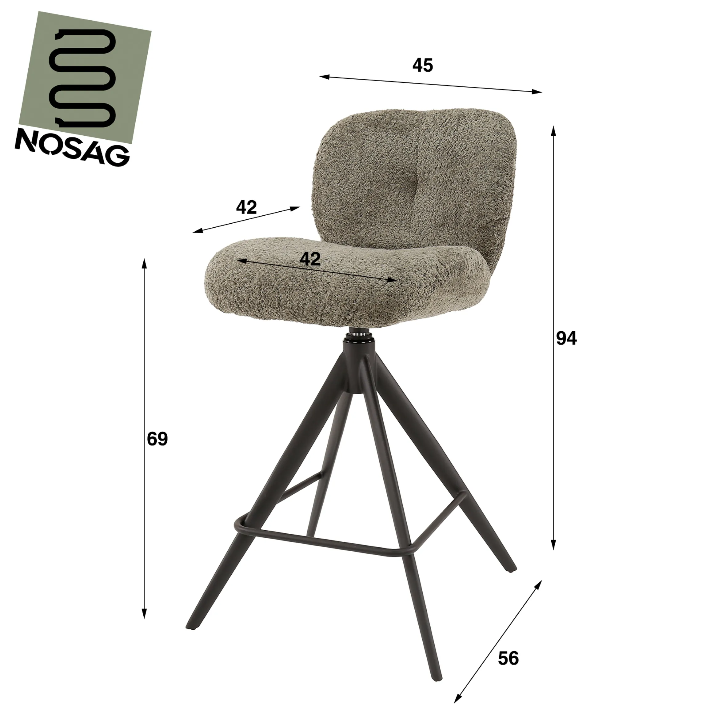 Barstuhl Drehstuhl Polsterstuhl Comfort Boucle Taupe