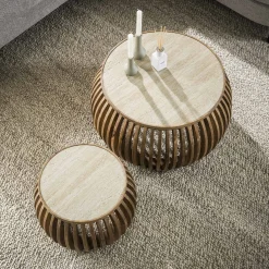 Couchtisch RomanoTweak Mangoholz Travertin 2er Set