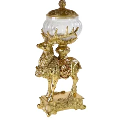 Dekofigur Vorratsdose Hirsch Gold mit Glasschale