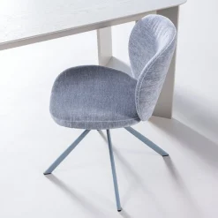 2er Set Retro Esszimmerstuhl Drehstuhl Femke Samt Chenille Blau