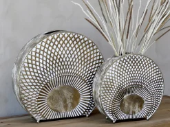 2er Set Vintage Vase Old Hollywood Metall Antik-Gold