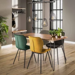 Essgruppe Baumkante Massiv Palu 130 + 4 Stühle Velvet Samt Anthrazit