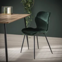 Essgruppe Baumkante Massiv Palu 130 + 4 Stühle Velvet Samt Grün