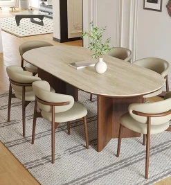 Essgruppe Travertin Tisch Tivoli + 6 Esszimmerstühle Linea