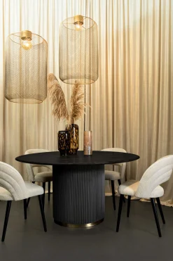 Esstisch Akazie Xelle Rund 150 Retro Design Schwarz Gold