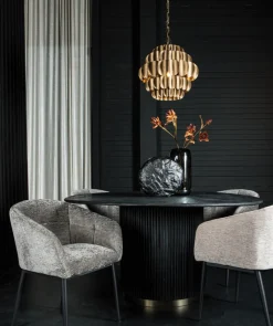 Esstisch Akazie Xelle Rund 150 Retro Design Schwarz Gold