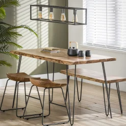 Esstisch Massivholz Baumkante Palu 130/70 Vintage Akazie Haarnadelbeine