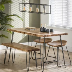 Esstisch Massivholz Baumkante Palu 130/70 Vintage Akazie Haarnadelbeine