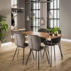 Esstisch Massivholz Baumkante Palu 130/70 Vintage Akazie Haarnadelbeine