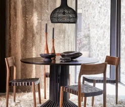 Esstisch Teak Eiffel Rund 120 Vintage Design Schwarz