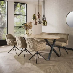 Esstischbank Polsterbank Pull Raute Samt 180 Beige