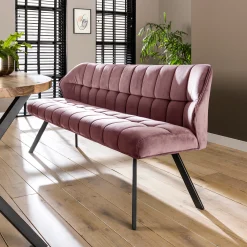 Esstischbank Polsterbank Raster Samt 180 Industrial Rosa