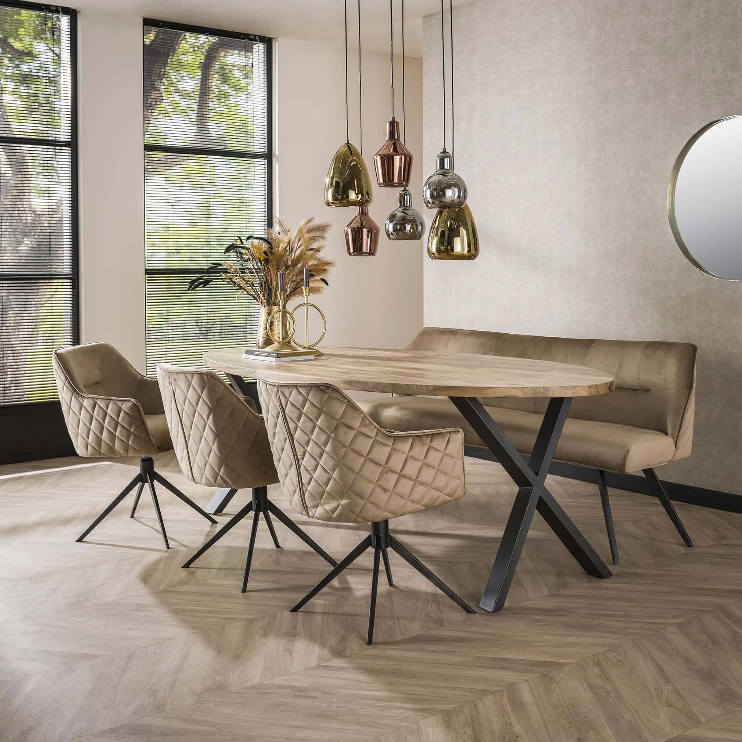 Esstischstuhl Armlehnstuhl Pull Raute drehbar Samt Champagner