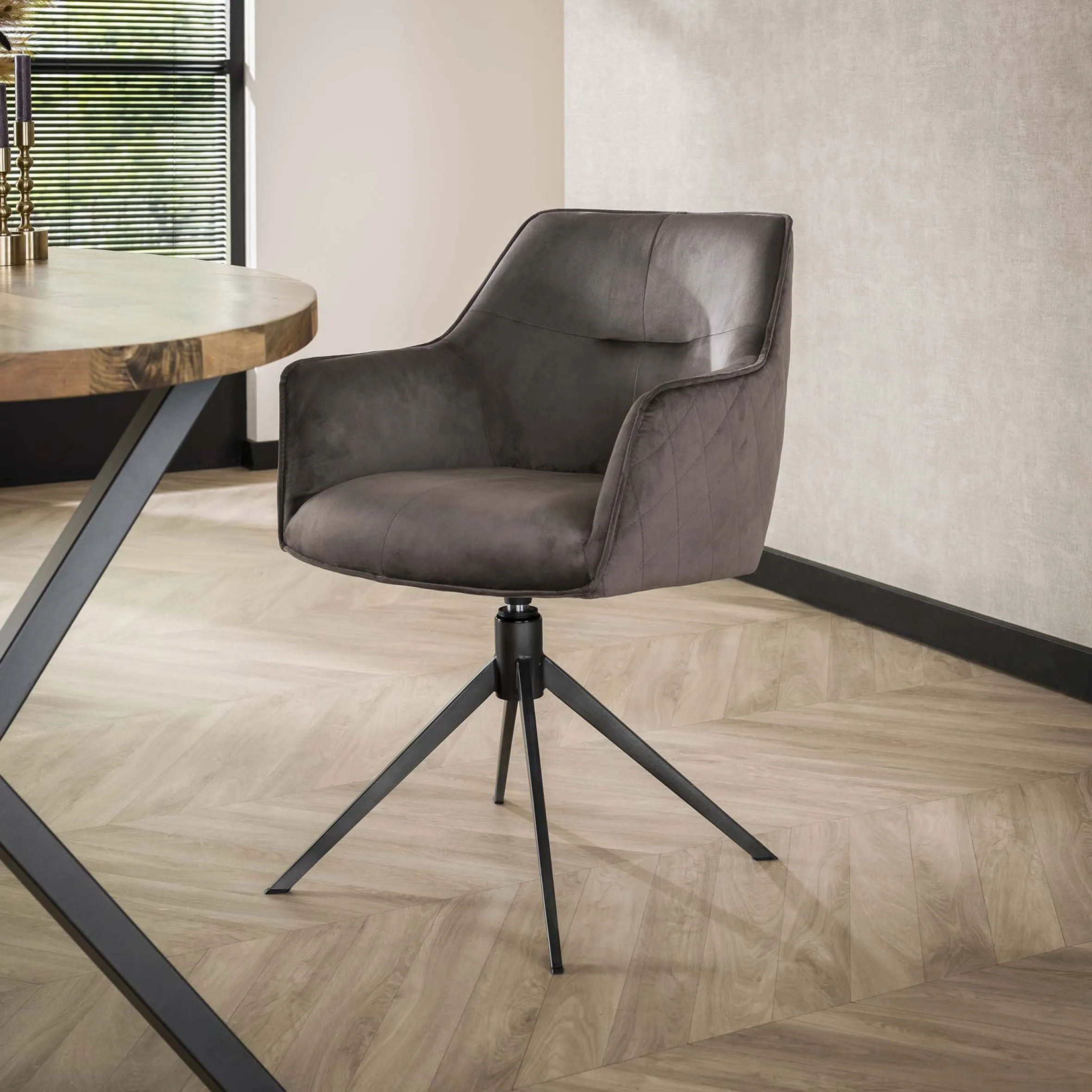 Esstischstuhl Armlehnstuhl Pull Raute drehbar Samt Anthrazit