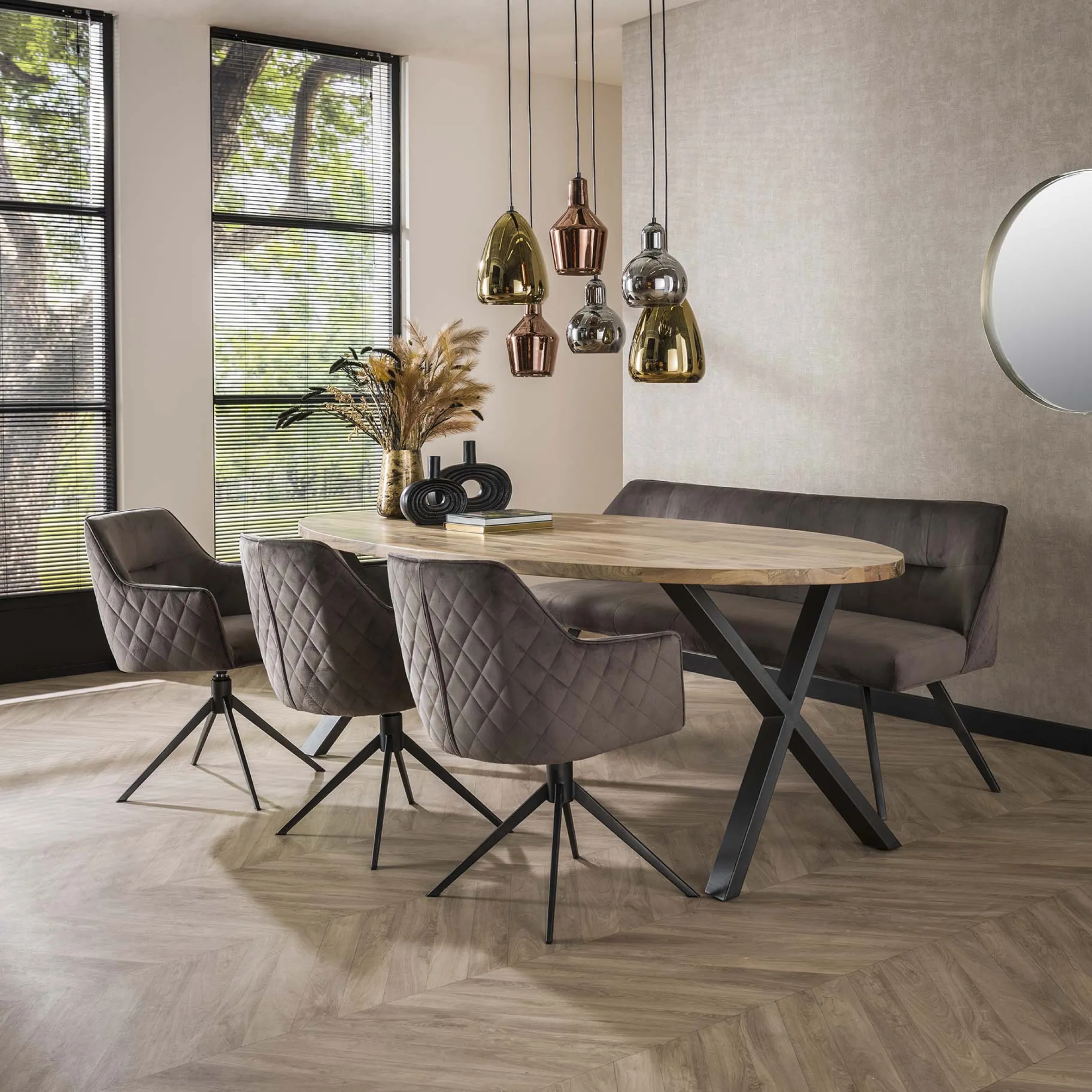 Esstischstuhl Armlehnstuhl Pull Raute drehbar Samt Anthrazit