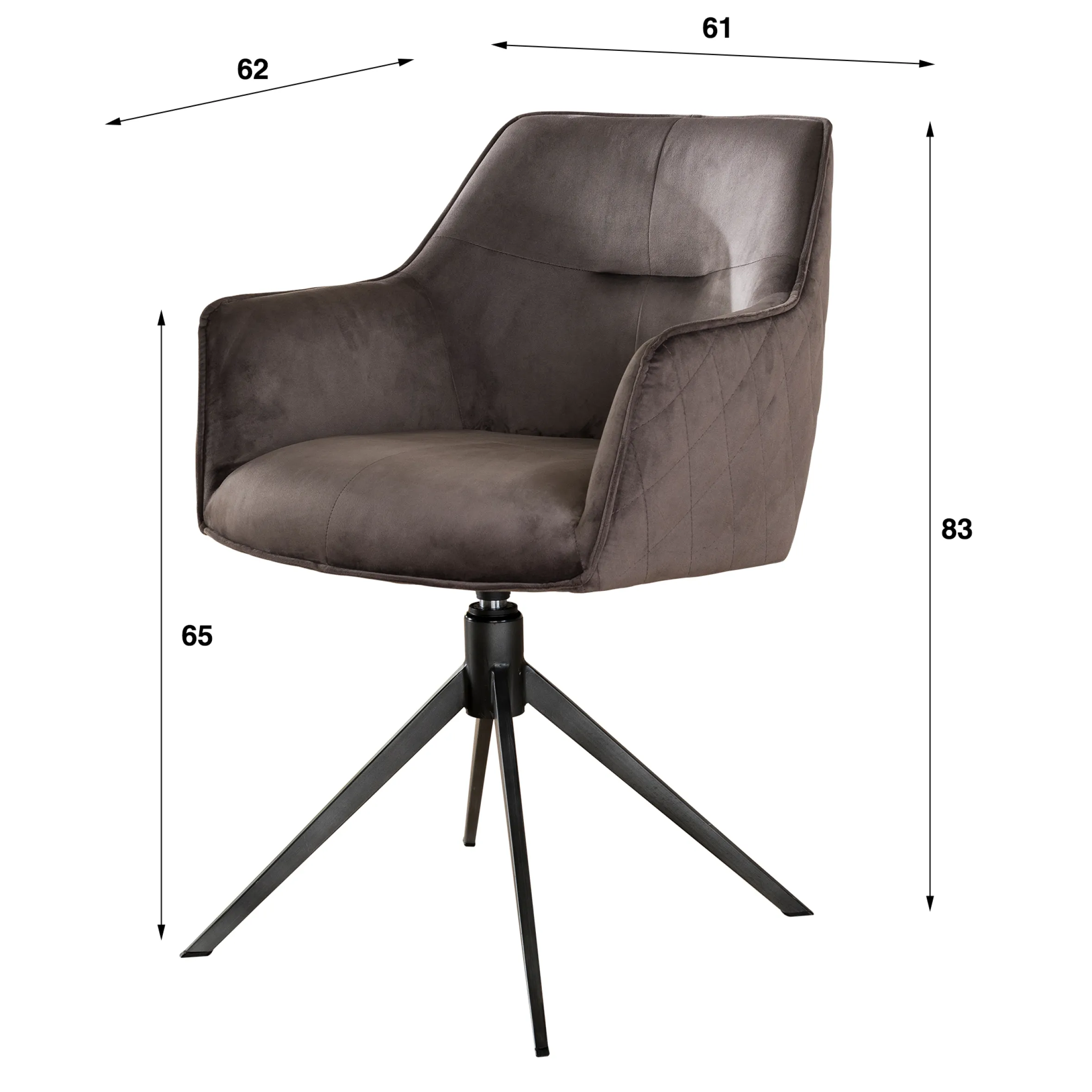 Esstischstuhl Armlehnstuhl Pull Raute drehbar Samt Anthrazit