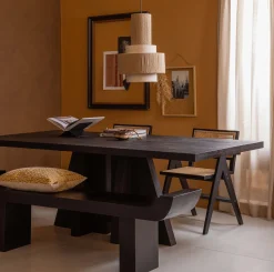 Esszimmer-Set Tripoli Massivholztisch, Bank & zwei Stühle schwarz