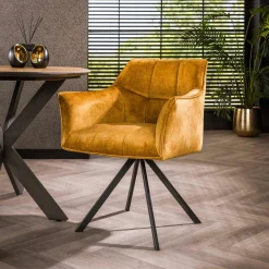 Esszimmerstuhl Armlehnstuhl Raster Drehbar Samt Gold