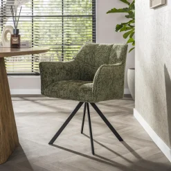 Esszimmerstuhl Armlehnstuhl Raster Drehbar Strukturstoff Grün