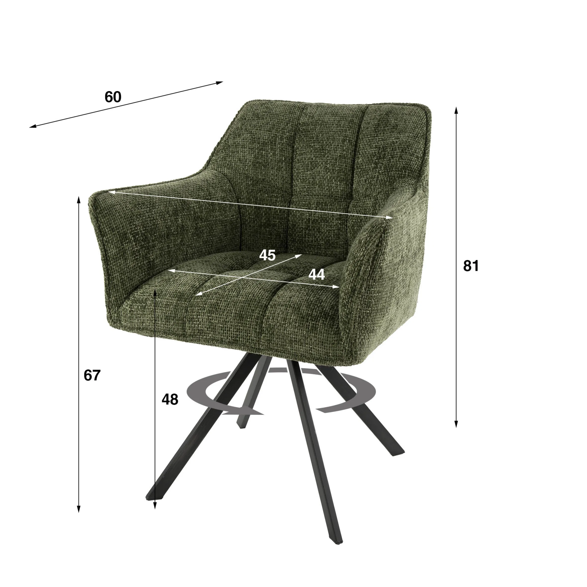 Esszimmerstuhl Armlehnstuhl Raster Drehbar Strukturstoff Grün