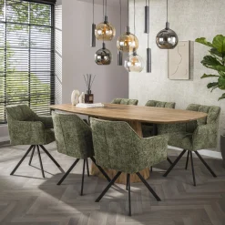 Esszimmerstuhl Armlehnstuhl Raster Drehbar Strukturstoff Grün