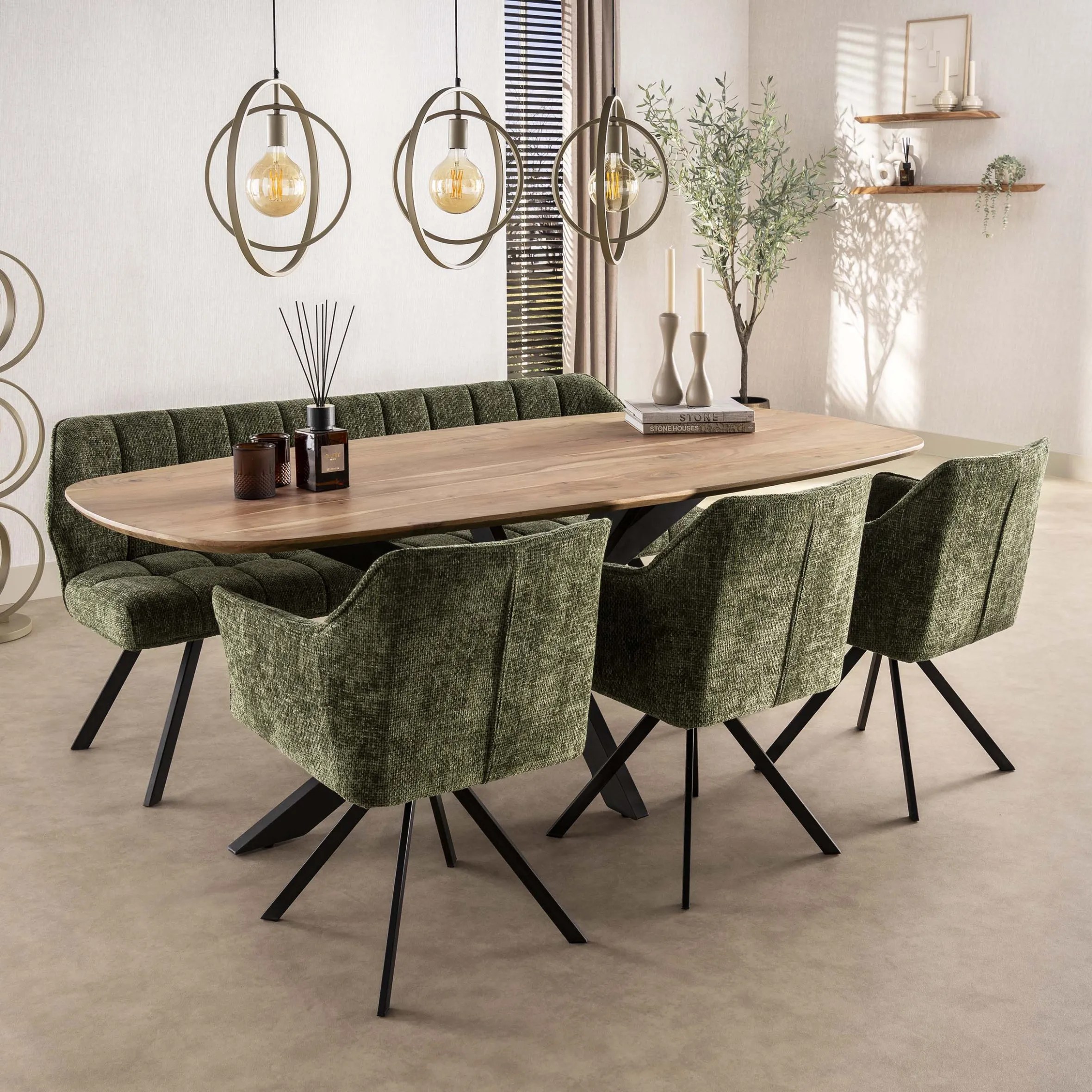 Esszimmerstuhl Armlehnstuhl Raster Drehbar Strukturstoff Grün