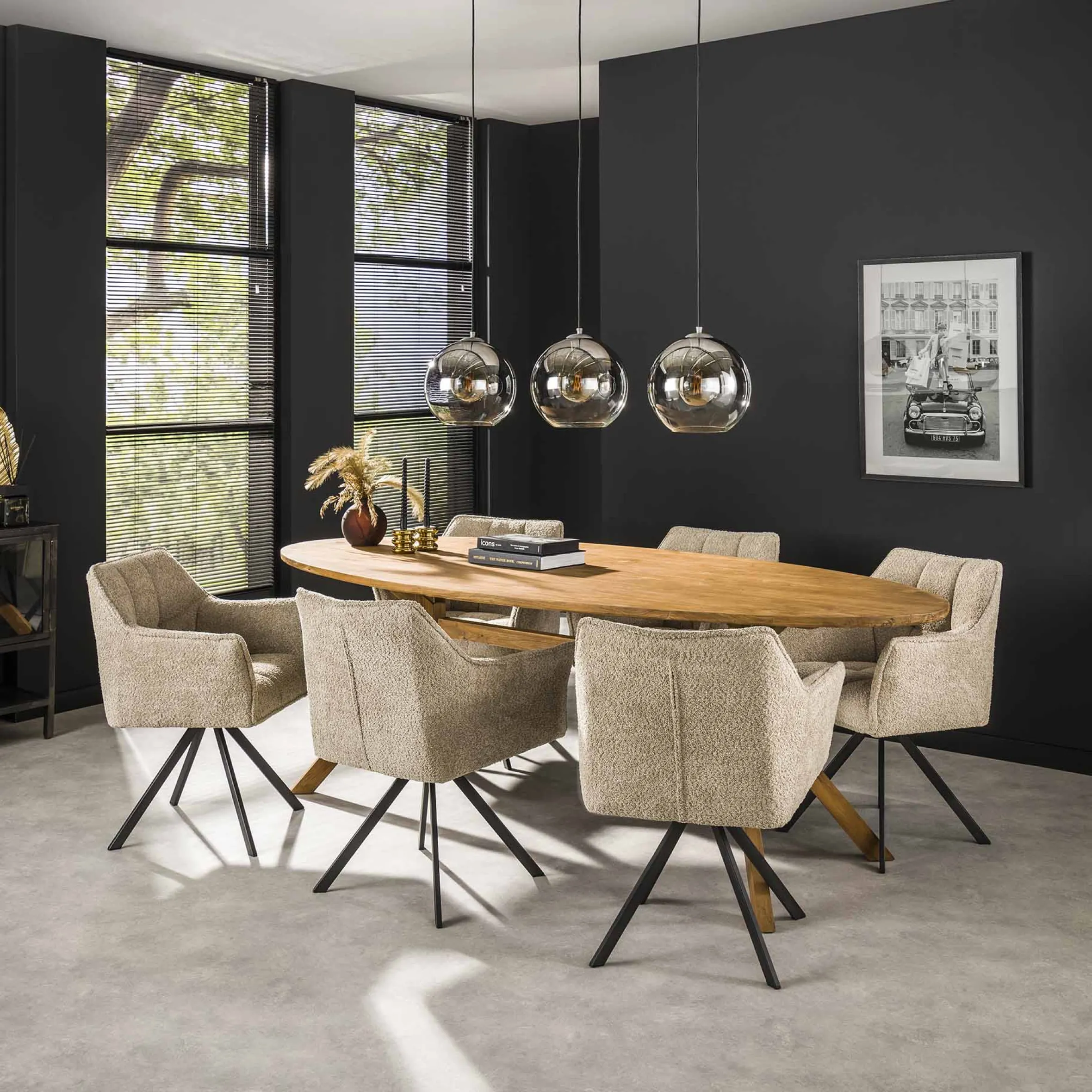 Esszimmerstuhl Armlehnstuhl Raster Drehbar Bouclé Sand