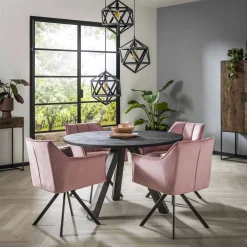 Esszimmerstuhl Armlehnstuhl Raster Drehbar Samt Rosa