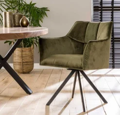 Esszimmerstuhl Armlehnstuhl Raster Drehbar Samt Grün