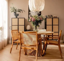 Esszimmerstuhl Armlehnstuhl Nova Teak Rattan Wiener Geflecht