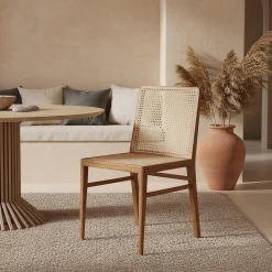 Esszimmerstuhl Novita Teak Rattan Wiener Geflecht Braun