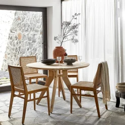 Esszimmerstuhl Novita Teak Rattan Wiener Geflecht Braun