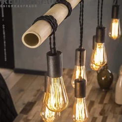 Hängelampe Bambusstab gewickelt 7er