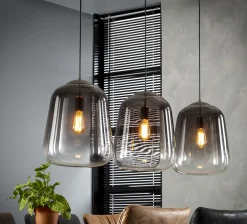 Hängelampe Bulb 3er Industrial Rauchglas Shaded Altsilber XL