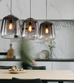 Hängelampe Bulb 3er Industrial Rauchglas Shaded Altsilber XL