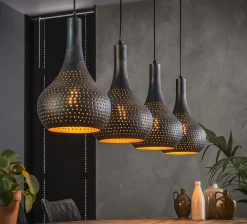 Hängelampe Industrial Kegel 4 Schirme Schwarz Braune Maserung Ø 25cm