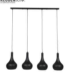 Hängelampe Industrial Kegel 4 Schirme Schwarz Braune Maserung Ø 25cm