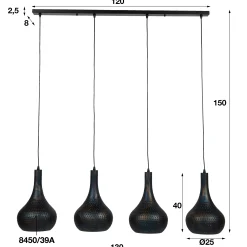 Hängelampe Industrial Kegel 4 Schirme Schwarz Braune Maserung Ø 25cm