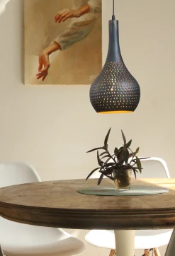 Hängelampe Industrial Kegel Schwarz Braune Maserung Ø 25 cm