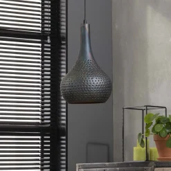 Hängelampe Industrial Kegel Schwarz Braune Maserung Ø 25 cm