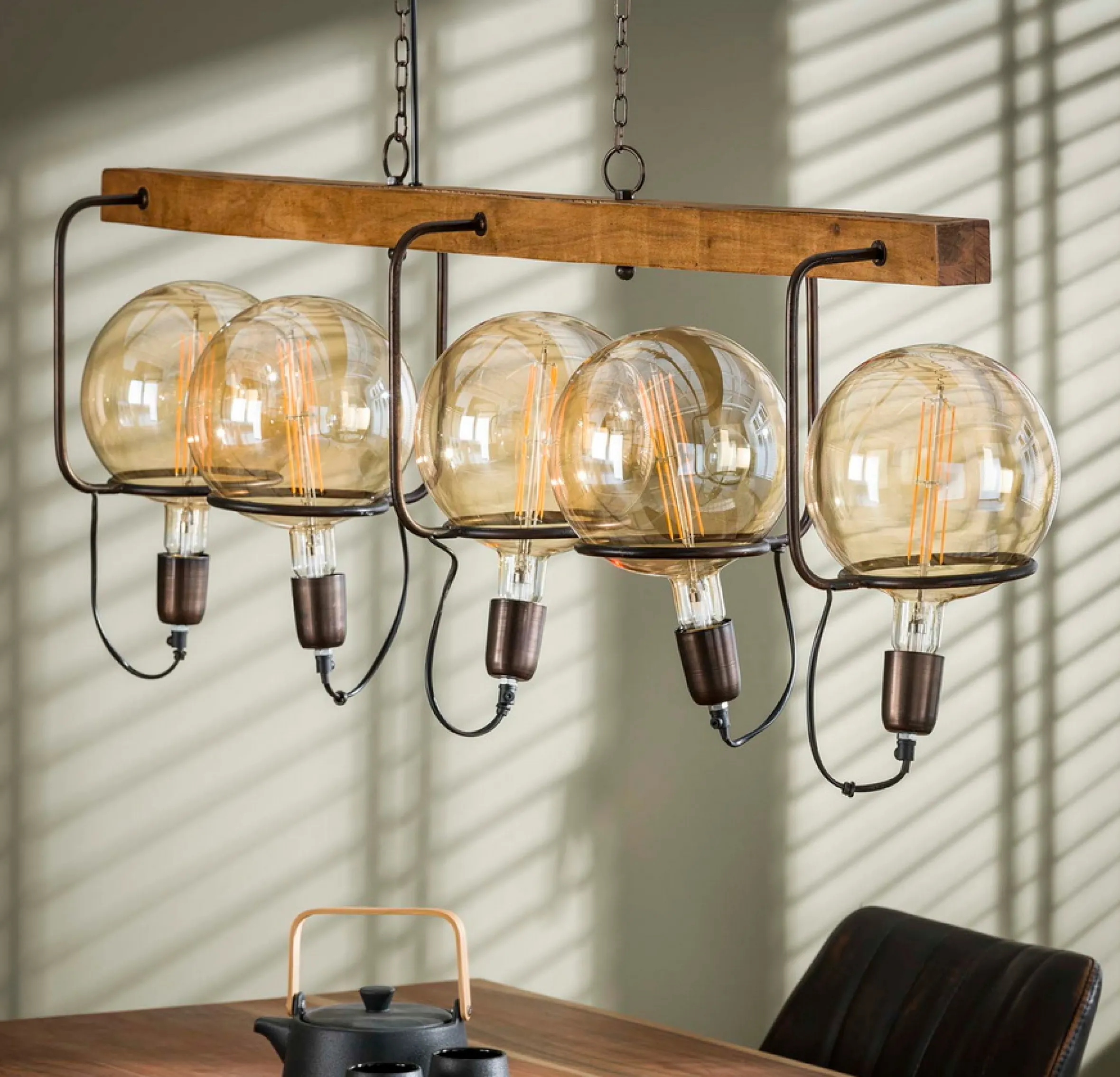 Hängelampe Industrial Saturn Wood Kugel inkl. Glühbirnen ∅ 20 cm