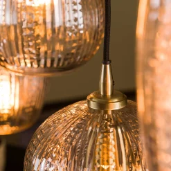 Hängelampe Retro Diamant 5 Schirme Bernsteinfarben