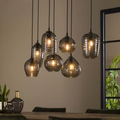 Hängelampe Retro Hexagon 7 Glasschirme Cozy Smoke
