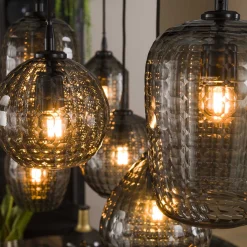 Hängelampe Retro Hexagon 7 Glasschirme Cozy Smoke