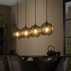 Hängelampe Retro Hexagon Rund 4 Glasschirme Cozy Smoke