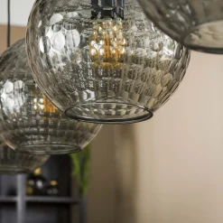 Hängelampe Retro Hexagon Rund 4 Glasschirme Cozy Smoke