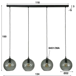 Hängelampe Retro Hexagon Rund 4 Glasschirme Cozy Smoke