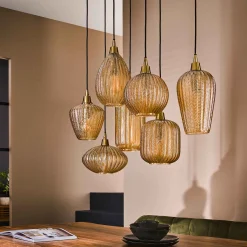 Hängelampe Retro Pearls 7 unterschiedliche Glasschirme Warm Amber