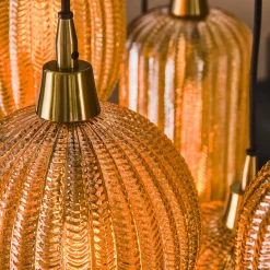 Hängelampe Retro Pearls 7 unterschiedliche Glasschirme Warm Amber